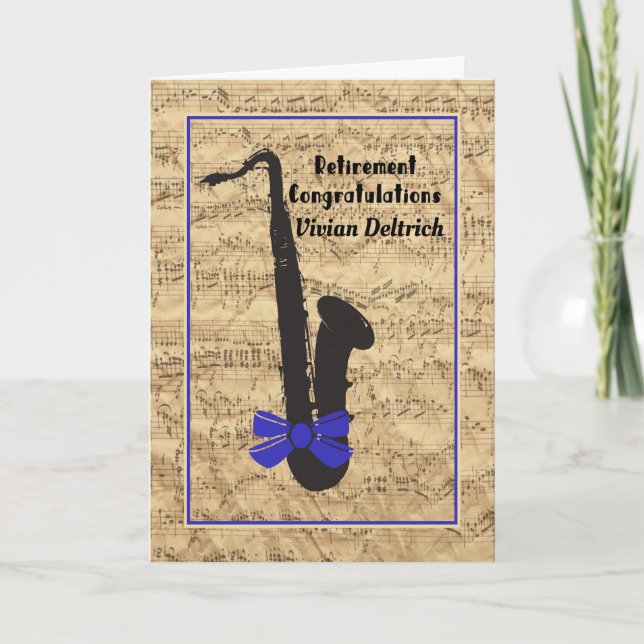 Cartão Retirement Card for Musician Notes and Sax (Frente)