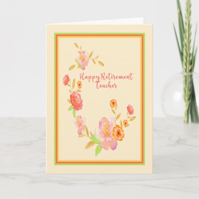 Cartão Retirement Card for Teacher Peach & Pink Flowers (Frente)
