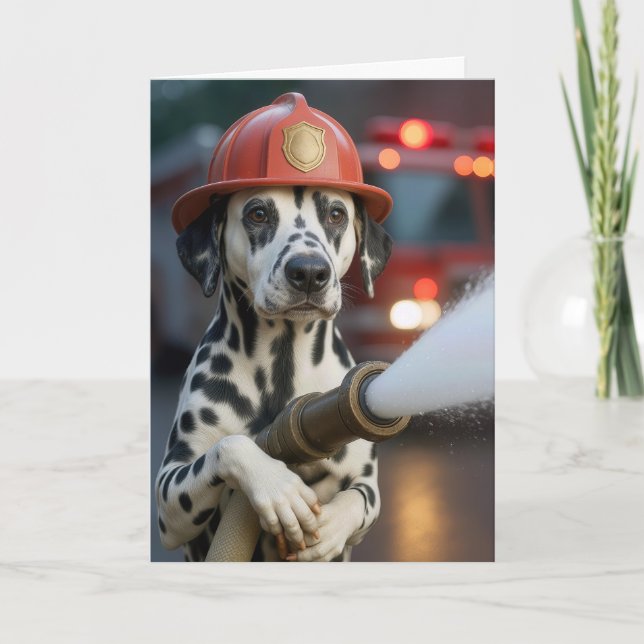 Cartão Retirement Dalmatian Dog Holding a Fire Hose (Frente)