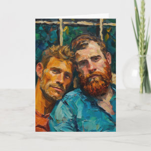 Cartão Retrato a Óleo Expressionista, Dois Homens, Camisa