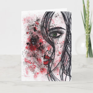 Cartão Retrato Abstrato de Garota Grunge Gótica em Arte d