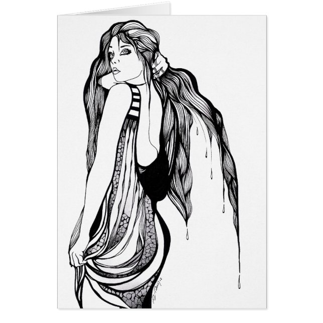 Cartão Retrato adolescente do cabelo longo (Frente)