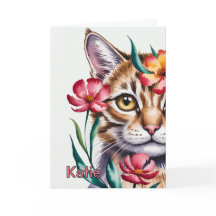 Retrato Artístico de Gato em Aquarela com Florais