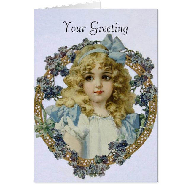 Cartão Retrato Bonito para Menininha Antiquado Bonito (Frente)