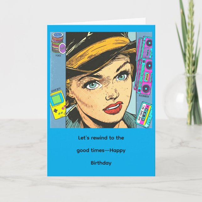 Cartão Retrato de Arte Pop Retro dos Anos 90 com Nostalgi (Frente)