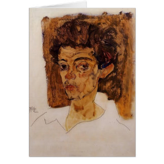 Cartão Retrato de auto de Egon Schiele- com fundo de