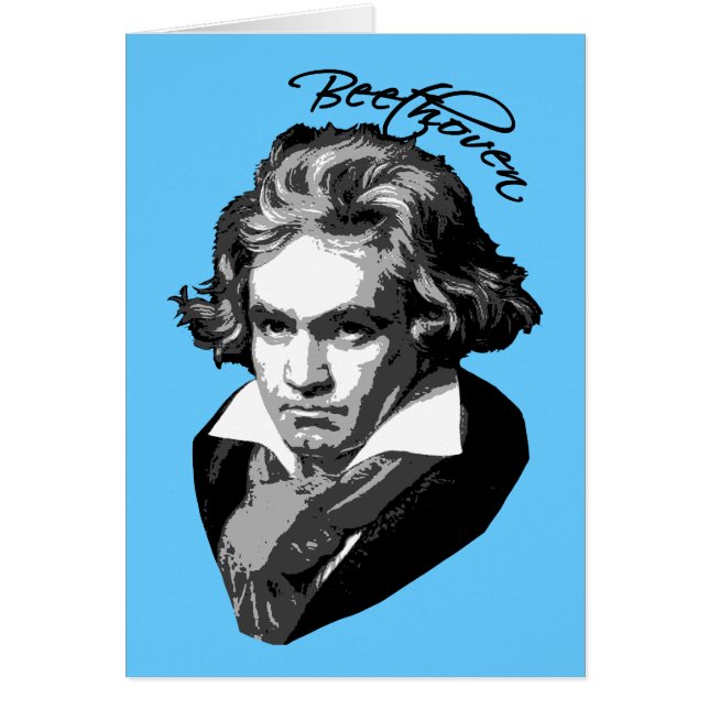Cartão Retrato de Beethoven em camisas de T, canecas, (Frente)