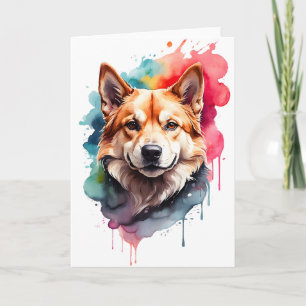 Cartão Retrato de Cachorro com Tinta Espalhada em Aquarel