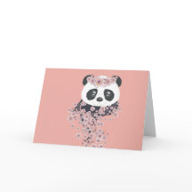 Retrato de desenho panda com flores de Sakura