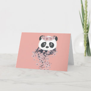 Cartão Retrato de desenho panda com flores de Sakura
