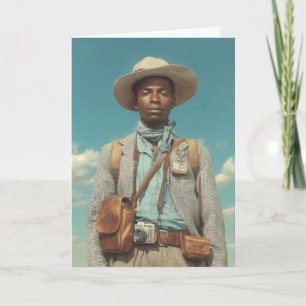Cartão Retrato de Explorador Vintage com Câmera e Viagem