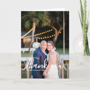 Cartão Retrato de Foto de Casamento com Coração Escrito à