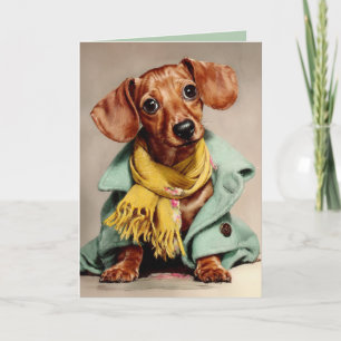 Cartão Retrato de Moda de Dachshund Aconchegante