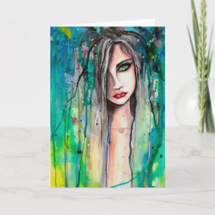 Cartão Retrato de Mulher em Aquarela Abstrata Arte Fantas