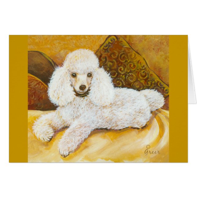 Cartão Retrato de Poodle Branco (Frente horizontal)