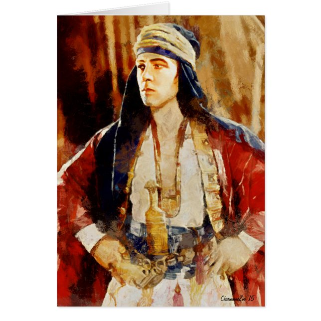 Cartão Retrato de Rudolph Valentino como o Sheikh (Frente)