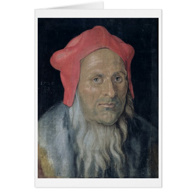 Cartão Retrato de um homem farpado em Red Hat, 1520 (óleo (Frente)