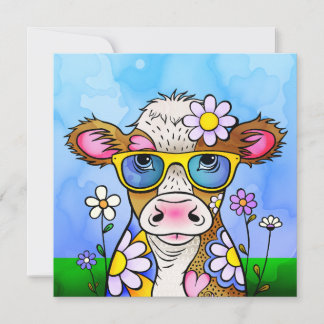 Cartão Retrato de Vaca Doodle