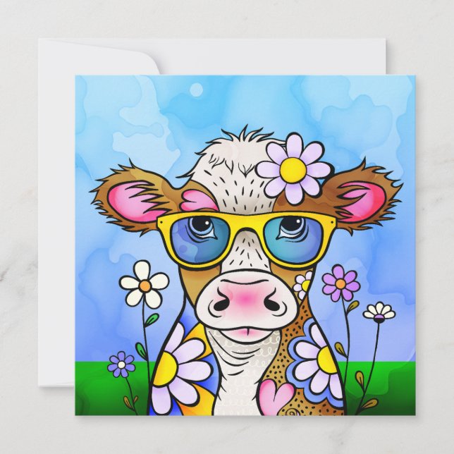 Cartão Retrato de Vaca Doodle (Frente)