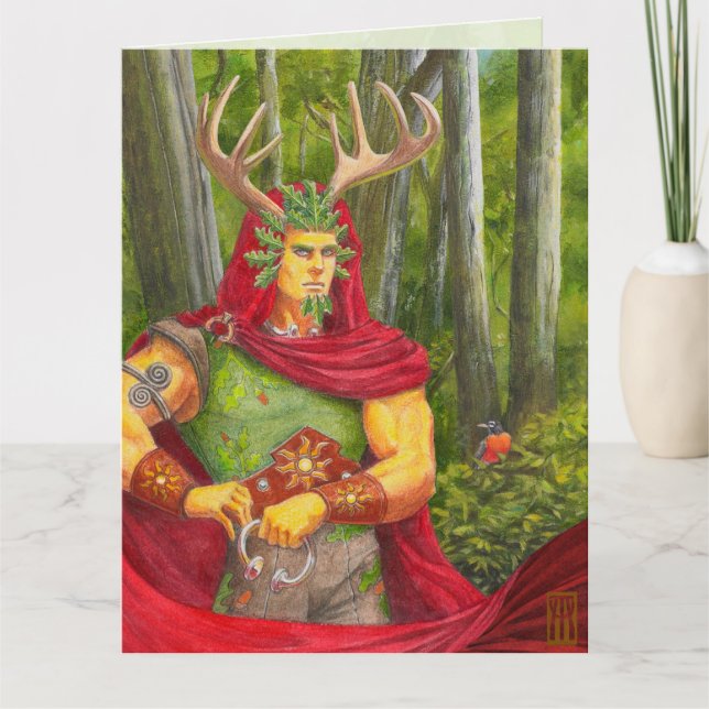 Cartão Retrato detalhado do rei do carvalho celta (Frente)