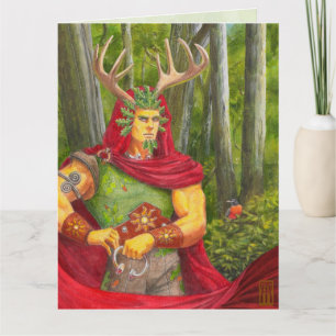 Cartão Retrato detalhado do rei do carvalho celta