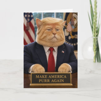 Cartão Retrato Divertido do Gato Trump – Faça a América R