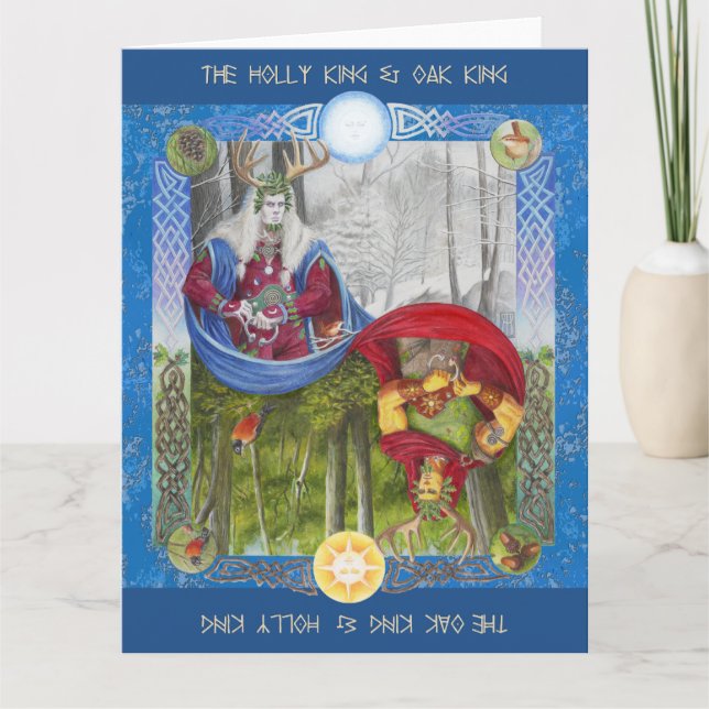Cartão Retrato Duplo de Oak King e Holly King (Frente)