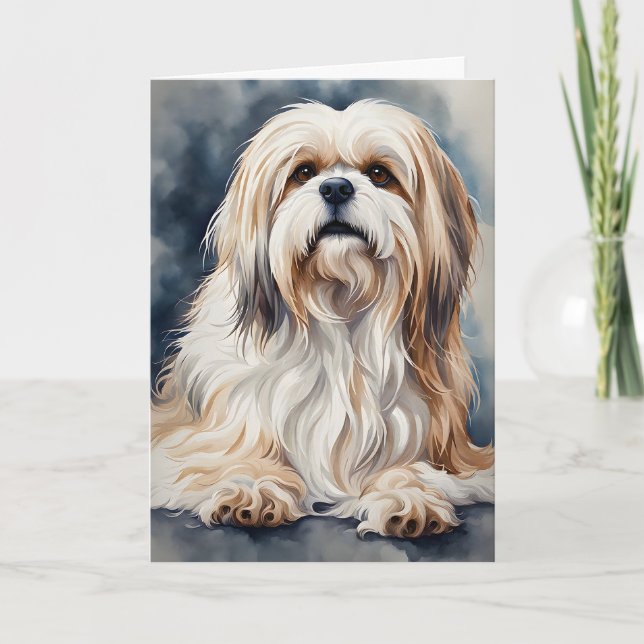 Cartão Retrato em Aquarela Cachorro Shih Tzu Doce em Cart (Frente)