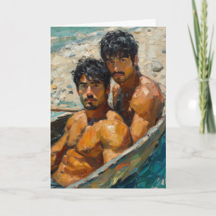 Cartão Retrato expressionista a óleo de dois homens