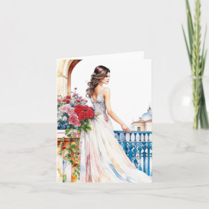 Cartão Retrato feminino H - Cores d'água e Caneta