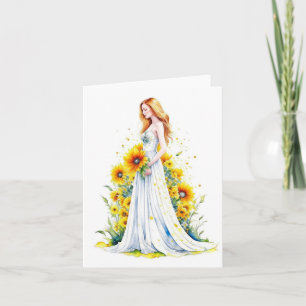 Cartão Retrato feminino L - Cores d'água e Caneta