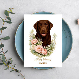 Cartão Retrato Floral de Labrador Chocolate