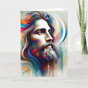 Cartão Retrato Moderno de Jesus Redemoinho Colorido e Hal