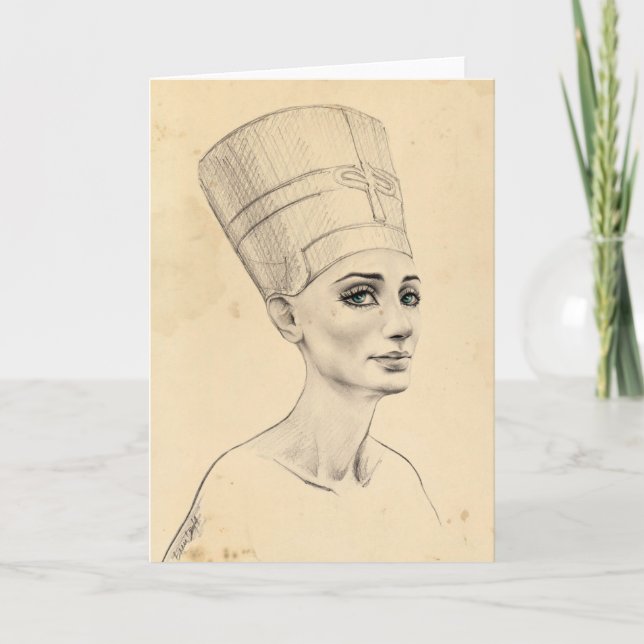 Cartão Retrato Nefertiti desenhando Papiro Antigo Egito (Frente)