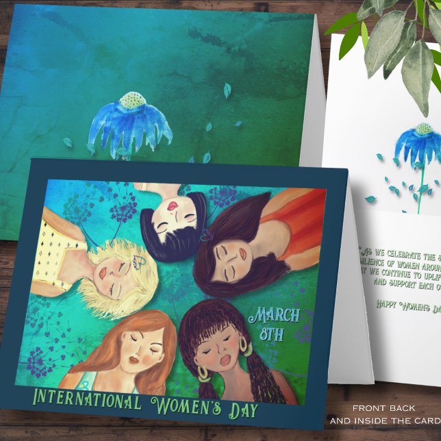 Cartão Retratos das mulheres no dia das mulheres Aqua azu (Women's Day Woman Portraits Aqua blue Card)