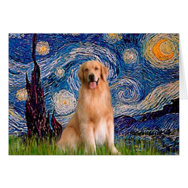 Cartão Retriever de ouro 8 - Noite Estrelada (Frente Horizontal)