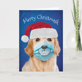 Cartão Retriever de ouro com máscara de Feliz Facemask