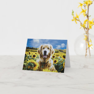 Cartão Retriever de ouros em um Campo de Girassol