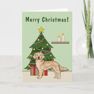 Cartão Retriever Ouro Amarelo E Árvore De Natal Festiva