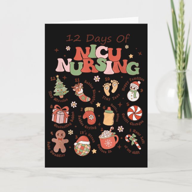 Cartão Retro 12 Days Of Nicu Nursing Christmas Nicu Nurse (Frente)