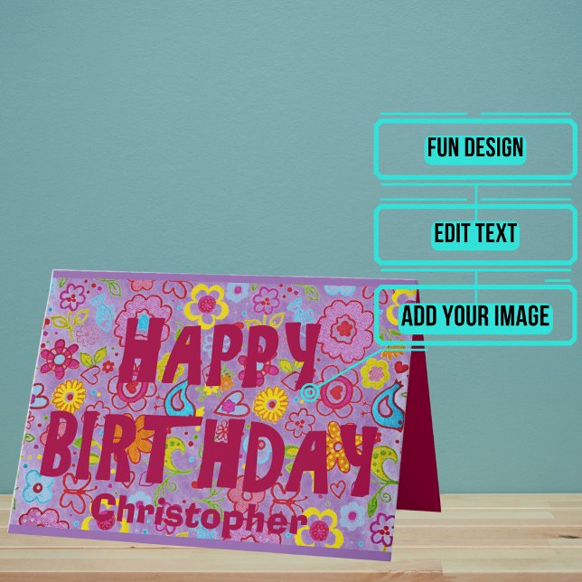 Cartão Retro 1970s Hippie Aesthetic Birthday (Outside it has a great retro 1970's vintage flower hippie aesthetic.)