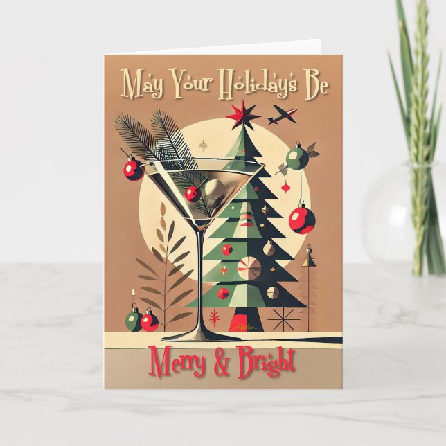 Cartão Retro 50s Jet Set Christmas Tree Martini (Frente)