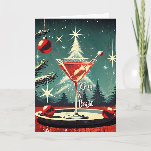 Cartão Retro 50s Snow Flurry Christmas Tree Martini (Frente)