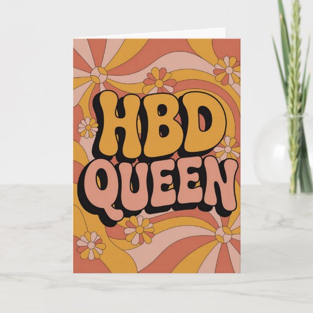 Cartão Retro 70s Groovy HBD Queen Birthday Card for Her (Frente)