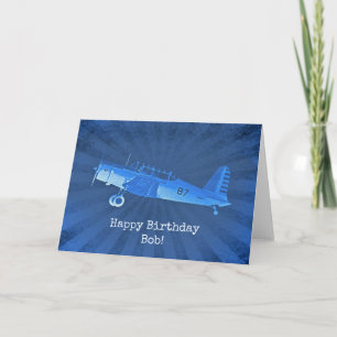 Cartão Retro 87 Avião Azul Feliz Aniversário