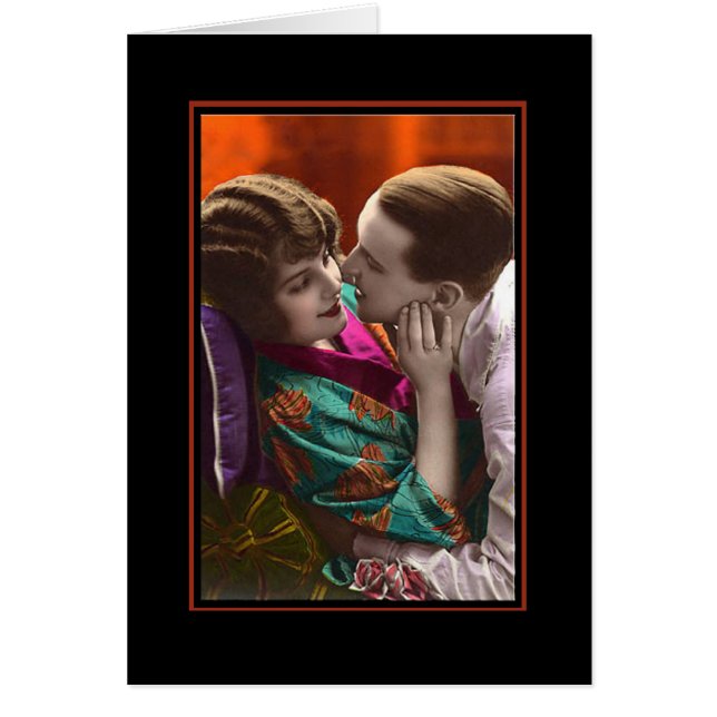 Cartão retro apaixonado da vintage do casal (Frente)