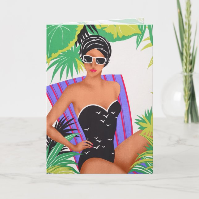 Cartão Retro Art 80s Pin-up Beach Party Birthday (Frente)