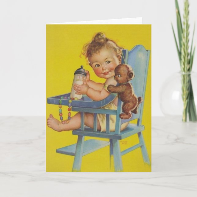 Cartão Retro Baby In High Chair Greeting Card (Frente)