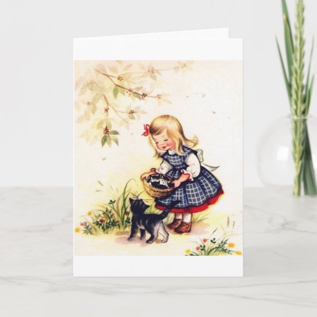 Cartão Retro Basket Of Kittens Note Card (Frente)