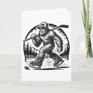 Cartão Retro Bigfoot Hóquei Divertido Sasquatch Bigfoot J